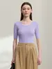 ¡Camiseta de punto de manga media! Top elegante de punto fino de manga corta con cuello redondo, sin costuras, 48 unidades, para mujer, Otoño temprano 26 H081406