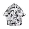 Camisas de Manga Corta Estampadas de Anime de Dibujos Animados Retro Nuevas para Hombre y Mujer Marca de Moda de Hong Kong Tops Holgados Estilo Harajuku