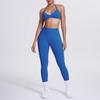 Conjunto de Yoga Liso em Estoque Leggings Esportivas de Cintura Alta Cor Pêssego Bumbum Costas Bonitas Sutiã com Gola Halter Conjunto Fitness Yoga