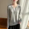 Nuevo Estilo Otoño e Invierno Cuello en V Adornado con Pedrería Falso Dos Piezas Tejido Base Superior para Mujer Simple Adelgazante Moderno Manga Larga