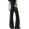 Calça jeans flare bordada tridimensional estilo retrô americano para homens e mulheres, calça de vibe moderna slim-fit de perna reta
