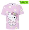 Camiseta informal holgada de manga corta con estampado de dibujos animados de Hello Kitty para adultos y niños, combinable con todo