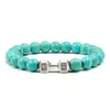 Novo bracelete hexagonal turquesa fosco com contas, pulseira de contas de halteres da moda, corda elástica, pulseira de liga metálica de vários tamanhos