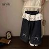 Jeans Ningli para Meninas Outono e Inverno Estilo Coreano Cintura com Renda Laço Bordado Jeans com Forro de Lã para Meninas Outono e Inverno