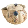 Tetera de Mano Flores y Nubes Voladoras de Dunhuang, Porcelana Azul y Blanca con Acentos Rojos, Tetera de Cerámica para Uso Doméstico, Juego de Té Retro para Preparar Té, Juego de Té Kung Fu