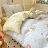 Juego de ropa de cama de tres piezas para cama individual de dormitorio estudiantil, 100% algodón, funda de edredón de dibujos animados, sábana plana y sábana bajera, nuevo modelo 2026