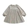 Ropa Infantil Estilo Coreano Cuello Redondo Manga Abullonada Encaje Vestido de Niña Colección Primavera 2026 Floral Holgado Manga Larga Falda Infantil