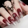 Unhas de Ballet de Média Comprimento Brilhantes de Alta Qualidade, Simples e Modernas, com Elementos de Natal Europeus e Americanos, Adesivos de Unhas Postiças