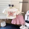 Conjunto de camiseta fofa estilo coreano para meninas, novo estilo de verão, blusa com cordão, estilo coreano, doce e picante, saia de duas peças da moda