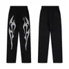 Exportação Transfronteiriça Nova Marca Tendência Europeia e Americana Hellstar Hellstar Calça Casual Desgastada Preta Lavada Estampada para Homens
