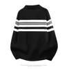 Venta caliente transfronteriza marca de moda suéter de punto a rayas con cuello Henley venta directa de fábrica suéter de hilo para hombre camisa de hilo negro