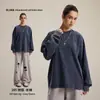 Moda Masculina Estilo Cadena Primavera 2026 Nuevo Estilo Ruina Algodón Puro Teñido con Cera Camiseta de Manga Larga Capa Base Parche de Marca de Moda para Hombre.