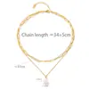 Colar francês elegante de pérolas de dupla camada banhado a ouro 18k, colar de aço titânio, presente feminino, atacado de fábrica