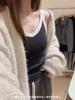 Hanshe chaleco térmico de lana de color contrastante con calefacción de una taza, ropa interior con forro polar, cinturón de alta elasticidad, copa de sujetador, top básico