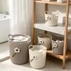 Cesta de Almacenamiento Redonda Tejida de Imitación Contenedor Hueco de Escritorio Cesto de Lavandería para Baño Cesta de Almacenamiento de Mano para Guardería