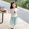 Camiseta de Manga Curta para Meninas 2026 Novo Verão Algodão Top Conjunto de Roupas para Crianças Grandes Roupas Infantis de 7 Anos Roupa de Verão para Meninas
