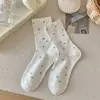 Meias Soltas de Algodão Puro para Mulheres, Meias de Cano Médio com Laço para Todas as Estações, Algodão de Xinjiang, Antibacterianas, Resistentes a Odores, Anti-Pilling, Meias Longas Brancas