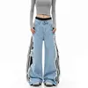 Jeans de pierna ancha a rayas de bloques de color estilo americano para hombre y mujer, nuevo modelo de verano, corte holgado, elegantes, casuales, de pierna recta, largos hasta el suelo.