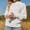 Suéter de cuello alto medio con mangas abullonadas de color liso para mujer europea y americana transfronteriza de comercio exterior, suéter de cuello alto holgado británico de moda