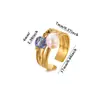 Anel Aberto Cruzado Totalmente Cravejado com Zircônia de Cristal Azul Aço Inoxidável Banhado a Ouro 18K Elegante de Alta Qualidade Estilo Ins Joia