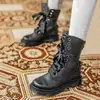 Nuevas Botas Martin Estilo Británico con Lazo de Cinta para Mujer Otoño/Invierno 2026, Punta Redonda, Planas, con Cordones, Botas Cortas de Piel, Tallas Grandes