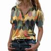 Amazon Transfronteiriço 2024 Nova Camiseta Feminina Verão Manga Curta Estampa Moda Cor Contrastante Decote V Camiseta Básica Tops para Mulheres