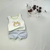Conjunto de Camiseta sin Mangas Estilo Coreano y Pantalones de Calabaza Verano Camiseta Conjunto de Dos Piezas con Estampado de Gato de Dibujos Animados Moderno y Versátil para Hombres y Mujeres