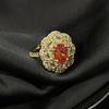 Anillo abierto de lujo de alta gama con luz de circonita y diamantes de Douyin en vivo, anillo retro de estilo vintage medio, anillo dorado para mujer