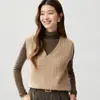 Suéter de cachemir de cuello en V de estilo simple para mujer, chaleco de punto grueso de siete hilos, camiseta sin mangas versátil para capas, suéter de punto
