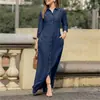 Vestido Longo Jeans Transfronteiriço Europeu e Americano 2025 com Gola Camisa, Bolsos, Barra Larga, Tamanho Grande Q327, Elegante para o Trabalho