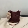 Bolso Cubo Retro Estilo Coreano de Ante con Estampado de Leopardo, Nuevo de Moda Primavera 2026, Pequeño Bolso Cruzado