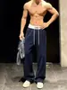 Pantalones de chándal de marca de moda, peso pesado, pierna curva para hombre, estilo americano de otoño, holgados, para fitness y atléticos, pierna recta suelta, ligeramente acampanados, a la moda