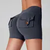 Pantalones Cortos de Yoga con Bolsillo de Cadera de Melocotón, Cintura Alta, Bolsillo, Deportivos, Fitness, Pantalones Triples para Mujer, Sensación de Segunda Piel, Alta Elasticidad, Secado Rápido