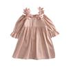 Vestido de Outono para Meninas Comércio Exterior Transfronteiriço Novo Doce Rosa Flor Tridimensional Alça Larga Ombro a Ombro Manga Longa