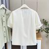 Camisa Casual de Verano Nueva con Pliegues y Cuello Redondo de Manga Corta para Mujer Talla Grande Estilo 7485