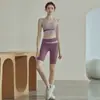Conjunto Deportivo de Fitness para Mujer Bloque de Color Patchwork Camiseta sin Mangas Shorts Anti-exposición con Almohadillas en el Pecho Yoga Running Conjunto de Dos Piezas