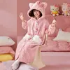 Camisola Feminina Outono e Inverno Espessada com Forro de Lã Coral Fleece Longa Pijama Infantil Camisola de Menina 2024 Flanela Roupas de Casa