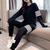 Conjunto Deportivo de Sudadera Waffle Calidad Original para Mujer Primavera y Otoño 2026 Holgado Casual de Dos Piezas con Cuatro Rayas Conjunto de Moda