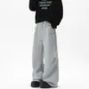 Calça Jogger Esportiva Masculina Cinza, Reta, Solta, de Perna Larga, Estilo Americano, para Paraquedista, Resistente, Versátil, Simples, Casual, Longa