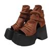 Sandalias Retro de Suela Gruesa para Mujer, Trasera Clásico Antiguo Primavera y Verano Nuevo Estilo Boca de Pez Piel Genuina Cómodas Plataforma Sandalias de Caña Alta
