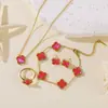 Pulsera, Pendientes, Anillo de Trébol de Cuatro Hojas de Nácar de Doble Cara de 13 mm de Venta Caliente Transfronteriza, Juego de Cuatro Piezas al por Mayor desde el Fabricante