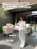 Pantalones Casuales Grises de Pierna Ancha Baishiwang para Mujer Verano Nuevo Cintura Elástica Cordón Caída Adelgazantes de Longitud Completa Pantalones de Chándal