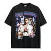 Camiseta de Manga Curta Estilo Retro Americano Bad Bunny Estampada Lavada Algodão Pesado Gola Pequena Top