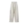 Pantalones casuales de trabajo de color liso y sencillos para hombre, diseño holgado, versátiles, multibolsillos, caída fluida, corte holgado, pantalones largos con cintura semi-elástica