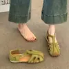 Sandalias Vintage de Punta Cerrada para Mujer 2026 Nuevo Diseño de Nicho Tejidas Huecas con Hebilla Zapatos Jaula de Cerdo Sandalias Planas Huecas