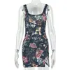 Vestido de verano bodycon corto estampado para mujer, estilo europeo y americano, simple y moderno, con escote Bardot y tirantes sin mangas