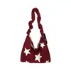 Bolsa de Ombro Plissada Bordada com Estrelas Estilo Retrô Coreano para Mulheres, Bolsa Tote Simples para o Dia a Dia, Bolsa Transversal Casual de Grande Capacidade