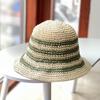 Sombrero de Paja Tejido Vacacional de Playa a Rayas Estilo Japonés para Mujer, Sombrero de Cubo de Verano para Sombra Solar, Sombrero Casual de Protección Solar, Sombrero de Pescador de Moda con Bloques de Color