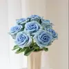 Ramo de Flores de Rosa Tailandesa Tejido a Mano con Ganchillo de 2 Hojas Lana Decoración del Hogar Regalo Creativo Exportación Venta al por Mayor