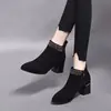 Zapatos de Mujer Chunqiu de Tacón Bajo Chunqiu Zapatos de Mujer de Tacón Bajo 2026 Estilo Nuevo Invierno Más Terciopelo Superficie de Terciopelo Piel Suave Botines de Tacón Alto